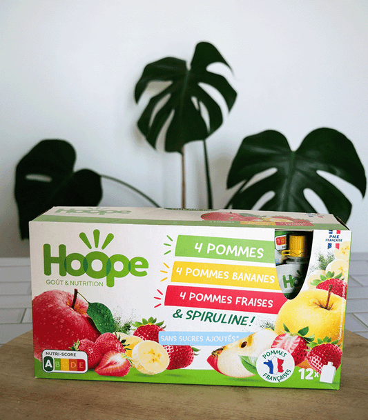 12stk Pakke fruktgrøt med Eple, Jordbær, Banan & Spirulina, Økologisk, HOOPE