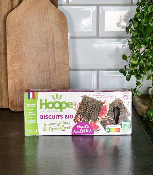 Hasselnøtt, Figen & Spirulina Snack kjeks, Økologisk - HOOPE