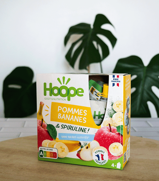 Eple, Banan & Spirulina fruktgrøt 4stk, Økologisk, HOOPE