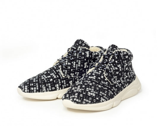 Håndlaget Sneakers i Tweed, Svart & Hvitt - Made in France
