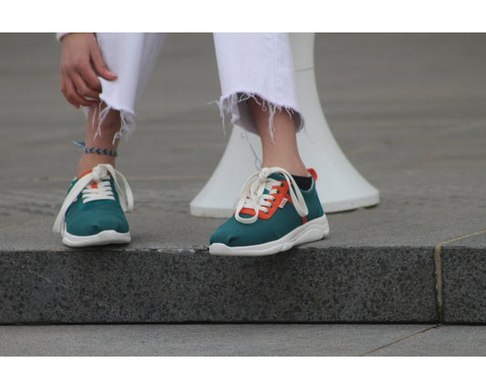 Håndlaget Sneakers Orange Vert - Made in France