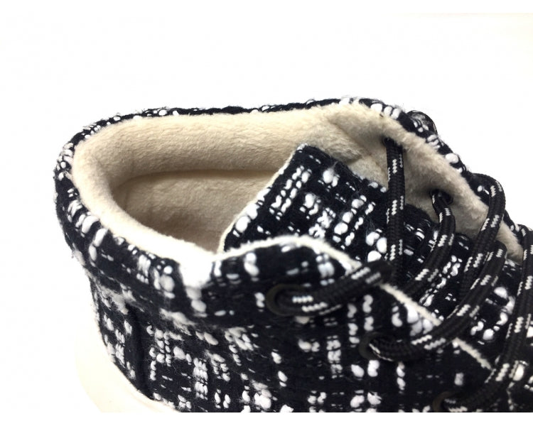 Håndlaget Sneakers i Tweed, Svart & Hvitt - Made in France