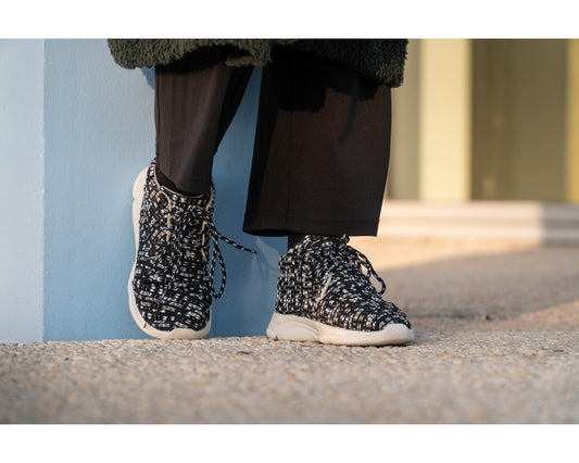 Håndlaget Sneakers i Tweed, Svart & Hvitt - Made in France