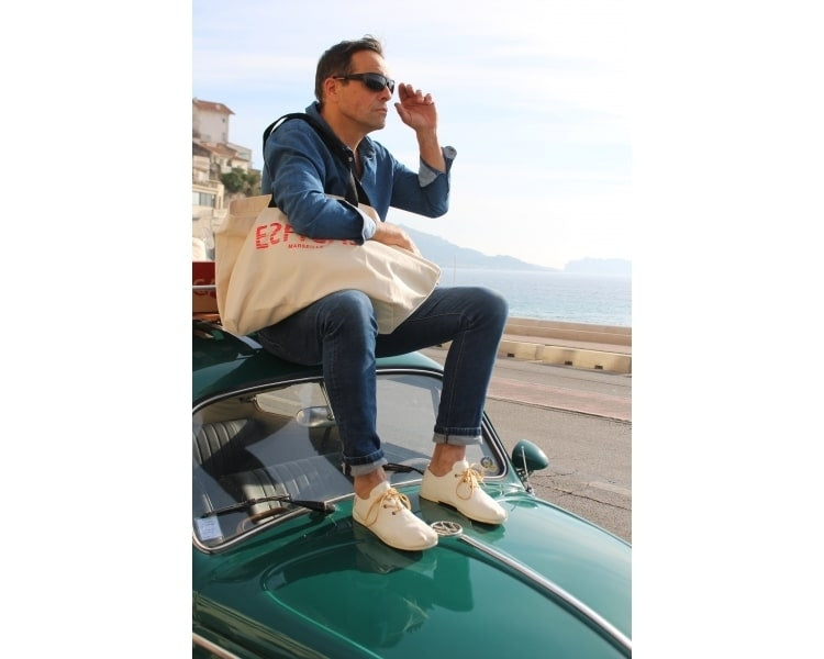 Håndlaget Blanc Espadrilles med snøring - Made in France
