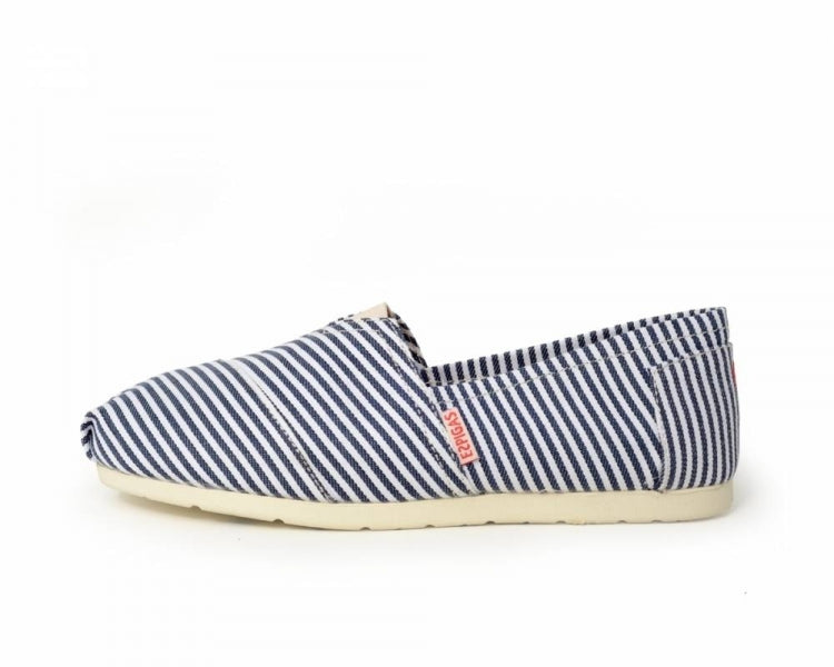 Håndlaget Espadrilles Blå & Hvit striper - Made in France