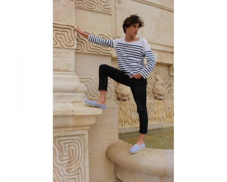 Håndlaget Espadrilles Blå & Hvit striper - Made in France
