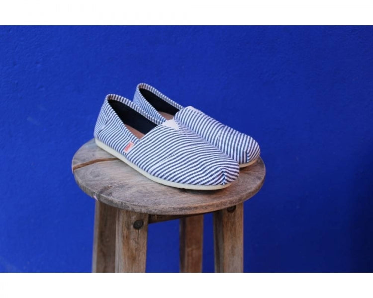 Håndlaget Espadrilles Blå & Hvit striper - Made in France